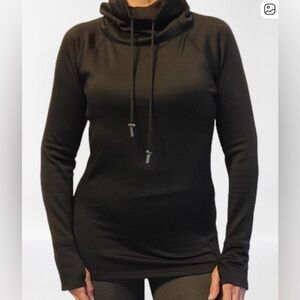 Athleta Cinch Neck High Funnel Adjustable Pull Cord Black Sweatshirt SZ Medium *